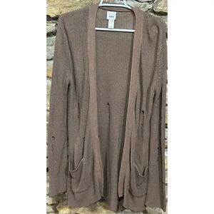 Women’s Tan Daytrip Long Sleeved Open Front Distressed Cardigan Sweater Size med